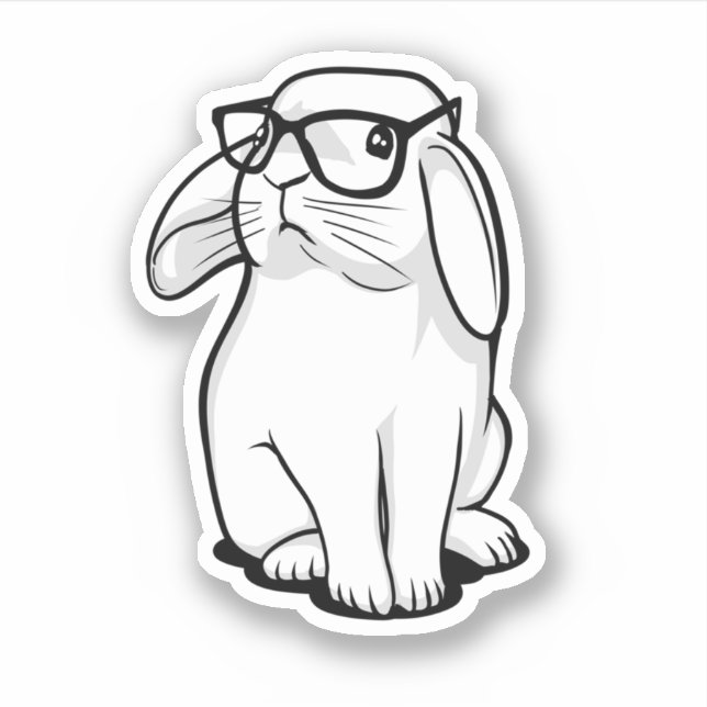 Hipster Rabbit Funny Bunny With Glasses Cute Anima Sticker (Front)