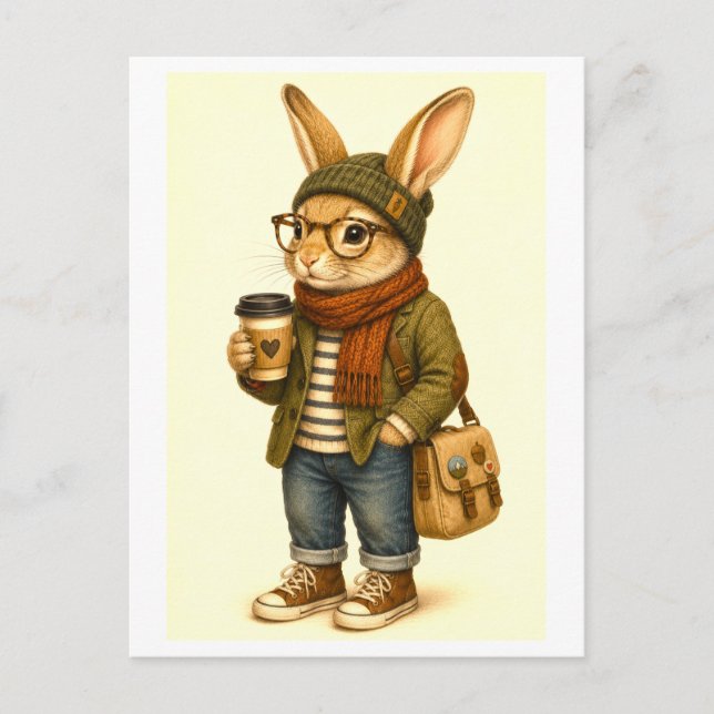 Hipster Rabbit Postcard (Front)