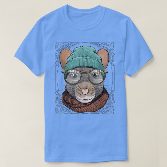 Hipster Rat With Glasses Mouse Rodent Lover  T-Shirt (Design Front)