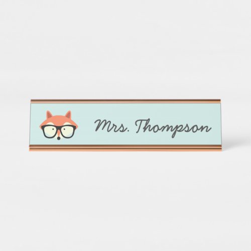 Hipster Red Fox Desk Name Plate