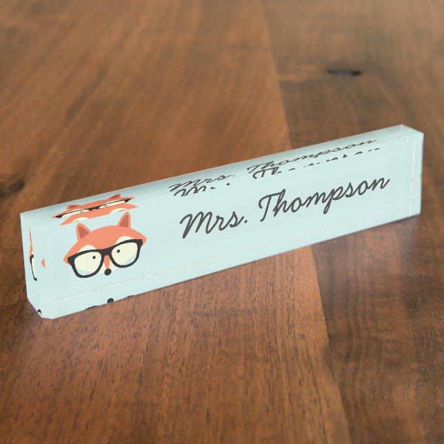 Hipster Red Fox Desk Name Plate (Side)