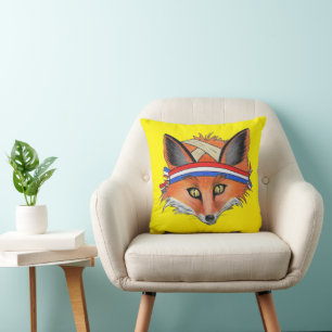 Hipster Red Fox Funny Animal Patriotic Headband Throw Pillow