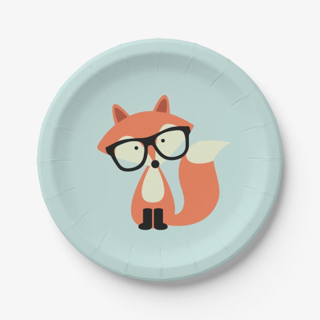 Hipster Red Fox Paper Plates (Front)
