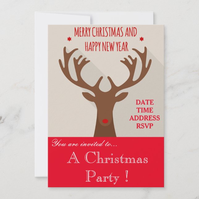 Hipster reindeer Christmas party invitation (Front)