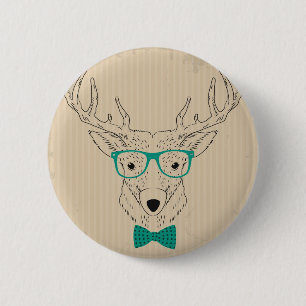 Hipster Reindeer Elk with glasses grungy Christmas Button
