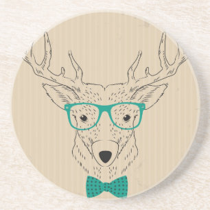 Hipster Reindeer Elk with glasses grungy Christmas Coaster