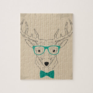 Hipster Reindeer Elk with glasses grungy Christmas Jigsaw Puzzle