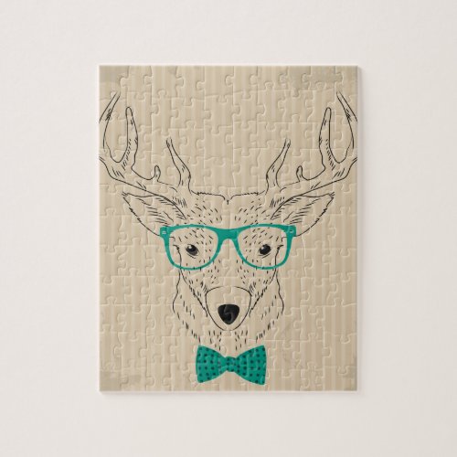 Hipster Reindeer Elk with glasses grungy Christmas Jigsaw Puzzle