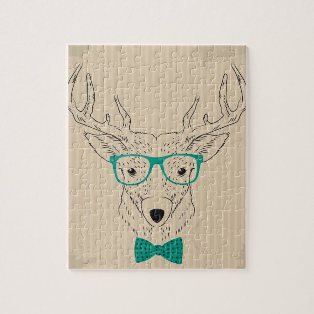 Hipster Reindeer Elk with glasses grungy Christmas Jigsaw Puzzle (Vertical)