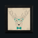 Hipster Reindeer Elk with glasses grungy Christmas Keepsake Box<br><div class="desc">A cute and cool hipster reindeer perfect for Christmas with a turquoise bow tie and thick rimmed glasses. This trendy Xmas illustration is humorous and grungy and perfect to show your mellow laid back style this festive season.</div>