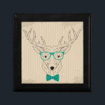 Hipster Reindeer Elk with glasses grungy Christmas Keepsake Box<br><div class="desc">A cute and cool hipster reindeer perfect for Christmas with a turquoise bow tie and thick rimmed glasses. This trendy Xmas illustration is humorous and grungy and perfect to show your mellow laid back style this festive season.</div>