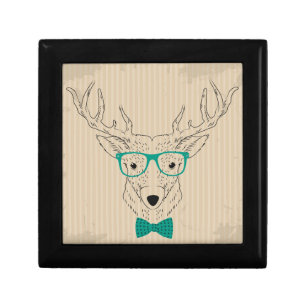 Hipster Reindeer Elk with glasses grungy Christmas Keepsake Box