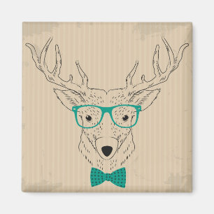 Hipster Reindeer Elk with glasses grungy Christmas Magnet
