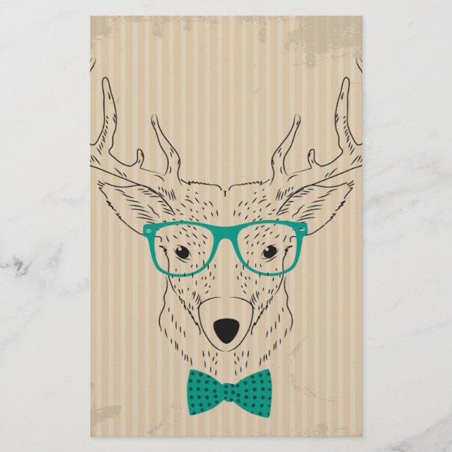 Hipster Reindeer Elk with glasses grungy Christmas Stationery (Front)