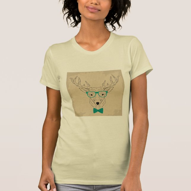 Hipster Reindeer Elk with glasses grungy Christmas T-Shirt (Front)
