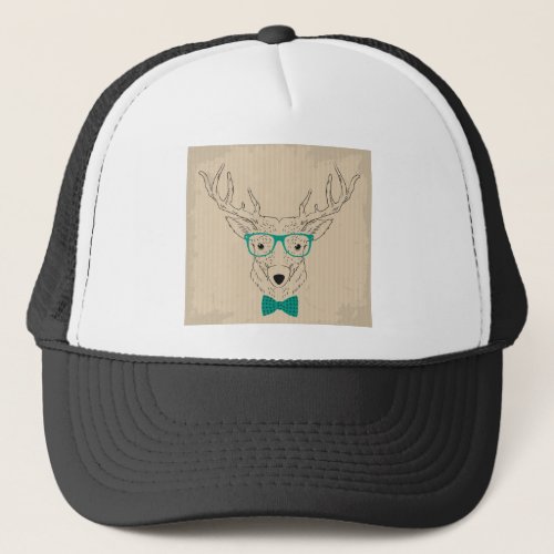 Hipster Reindeer Elk with glasses grungy Christmas Trucker Hat