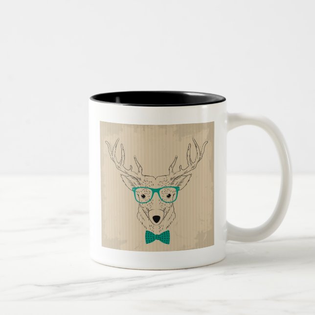 Hipster Reindeer Elk with glasses grungy Christmas Two-Tone Coffee Mug (Right)
