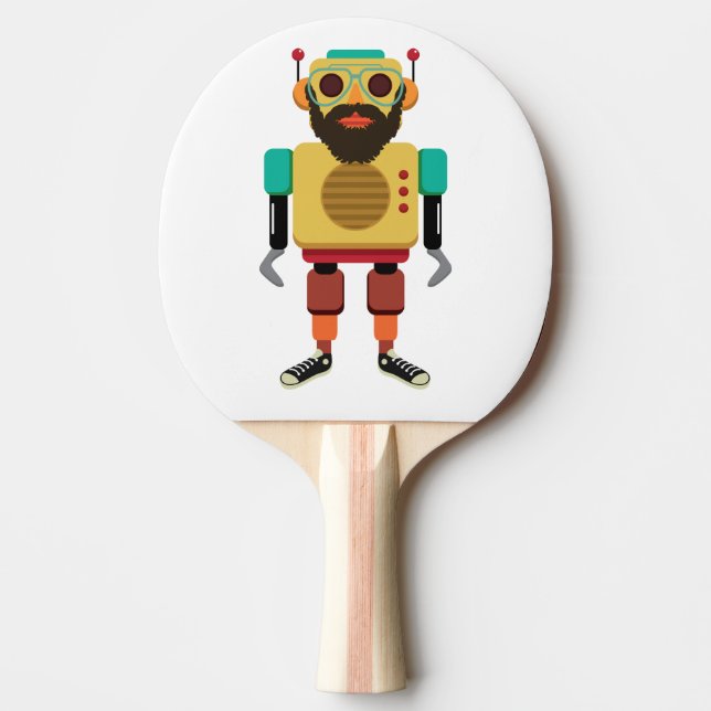 Hipster Retro Robot Ping-Pong Paddle (Front)