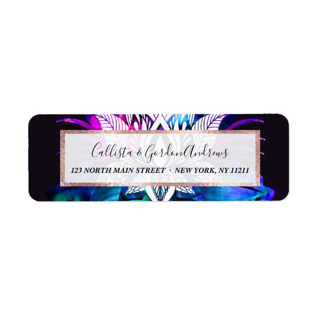 Hipster Retro Tech Teal Purple Lotus Flower Leaf Label (Front)