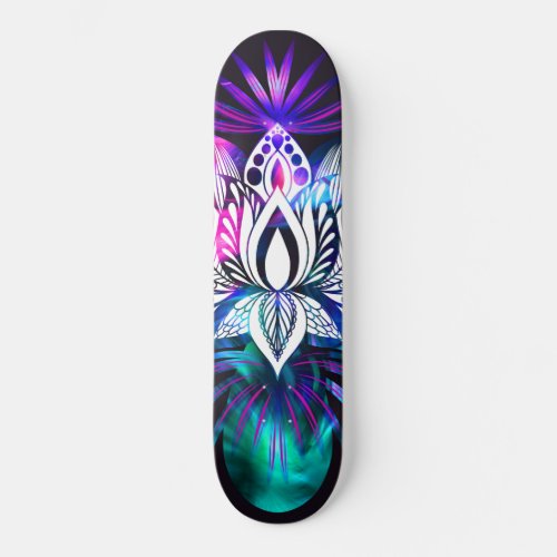 Hipster Retro Tech Teal Purple Lotus Flower Leaf Skateboard