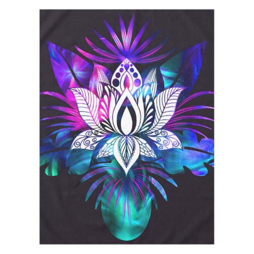 Hipster Retro Tech Teal Purple Lotus Flower Leaf Tablecloth