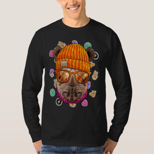 Hipster Rhino Geek Nerd Glasses Animal Love Peace  T_Shirt
