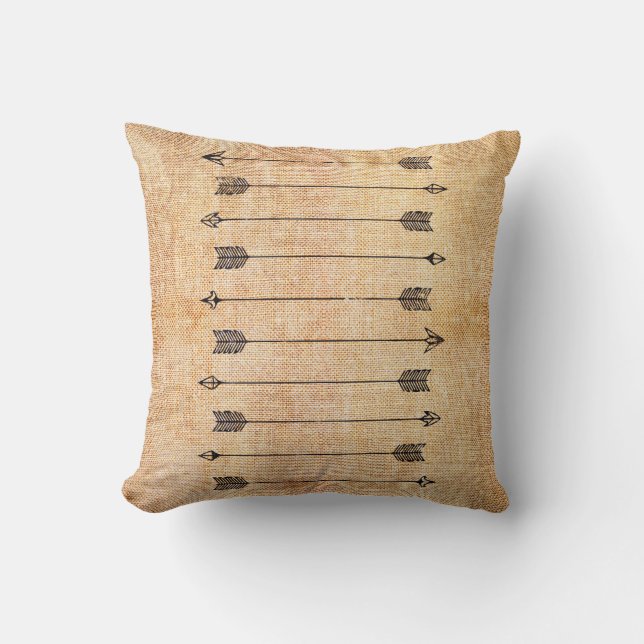 Hipster rustic linen arrows throw pillow (Front)