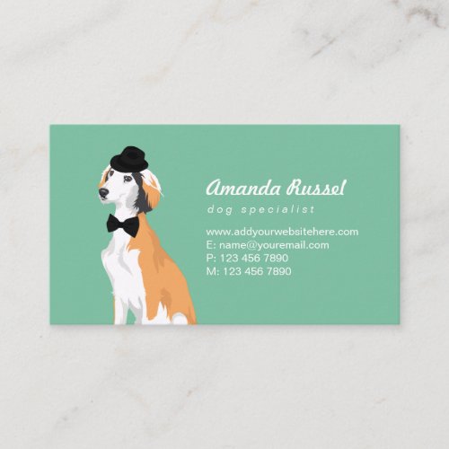 Hipster Saluki Puppy Dog in Hat and Bow Tie Business Card