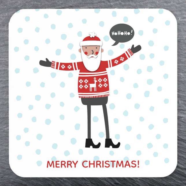 Hipster Santa Beverage Coaster (Fun Hipster Santa coaster with custom Merry Christmaws text)
