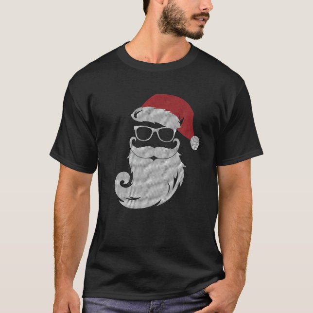 Hipster Santa Claus With Sunglasses Ugly Christmas T-Shirt (Front)