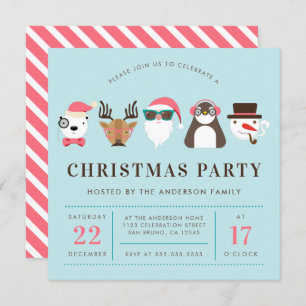 Hipster Santa & Friends Christmas Party Invitation