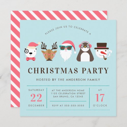 Hipster Santa  Friends Christmas Party Invitation