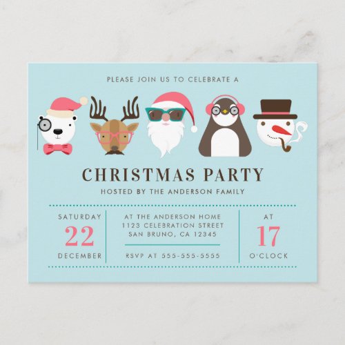 Hipster Santa  Friends Christmas Party Invitation Postcard