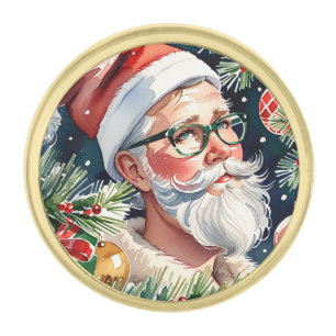 Hipster Santa Gold Finish Lapel Pin