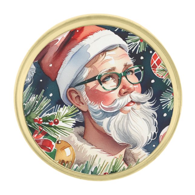 Hipster Santa Gold Finish Lapel Pin (Front)