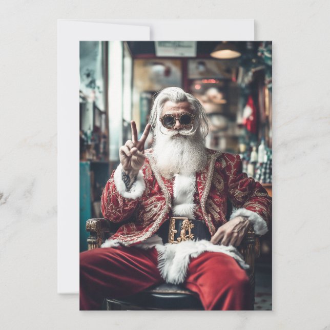 Hipster Santa Strikes a Pose Peace Holiday Vibes (Front)