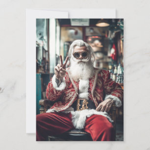 Hipster Santa Strikes a Pose Peace Holiday Vibes
