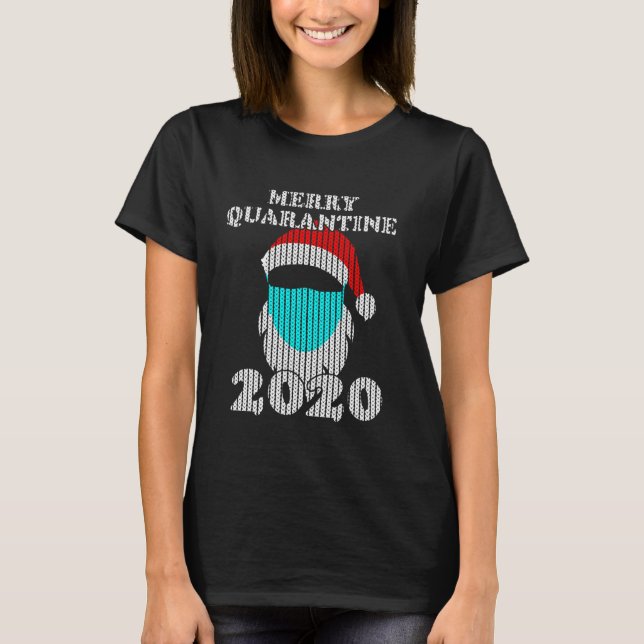 Hipster Santa With Face Mask 2020 Ugly Merry Quara T-Shirt (Front)