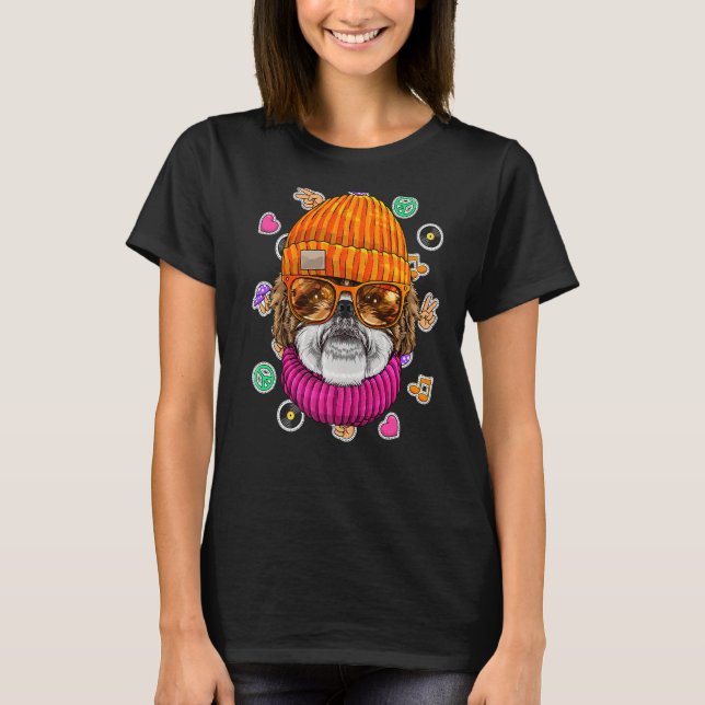 Hipster Shih Tzu Geek Nerd Glasses Dog Love Peace  T-Shirt (Front)