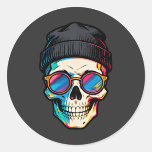Hipster Skull Cap Classic Round Sticker