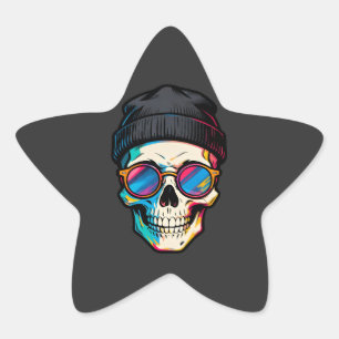 Hipster Skull Cap Star Sticker