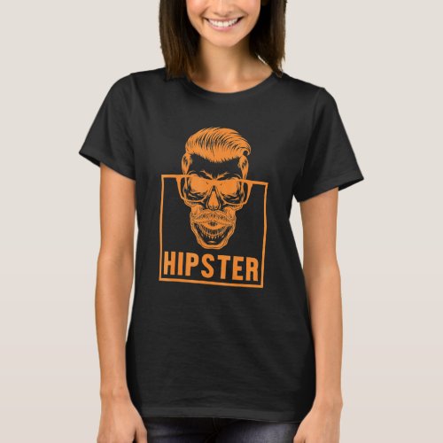 Hipster Skull Mustache Pipe Smoker Urban Style Fre T_Shirt