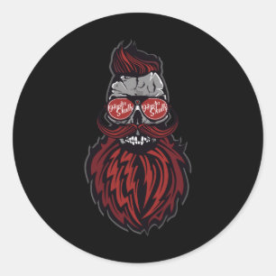Hipster Skull Sungles Logo Bearded Mustache Fancy  Classic Round Sticker