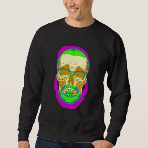 Hipster Skull Vintage Mustache Retro Freethinker F Sweatshirt