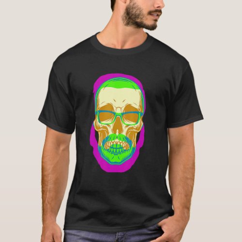 Hipster Skull Vintage Mustache Retro Freethinker F T_Shirt