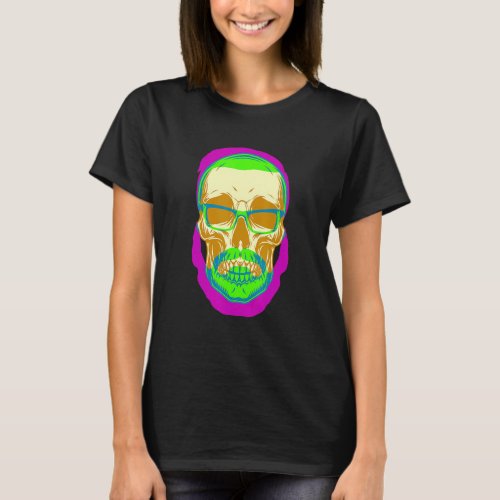 Hipster Skull Vintage Mustache Retro Freethinker F T_Shirt