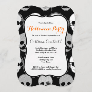 Hipster Skulls Halloween Party Invitation