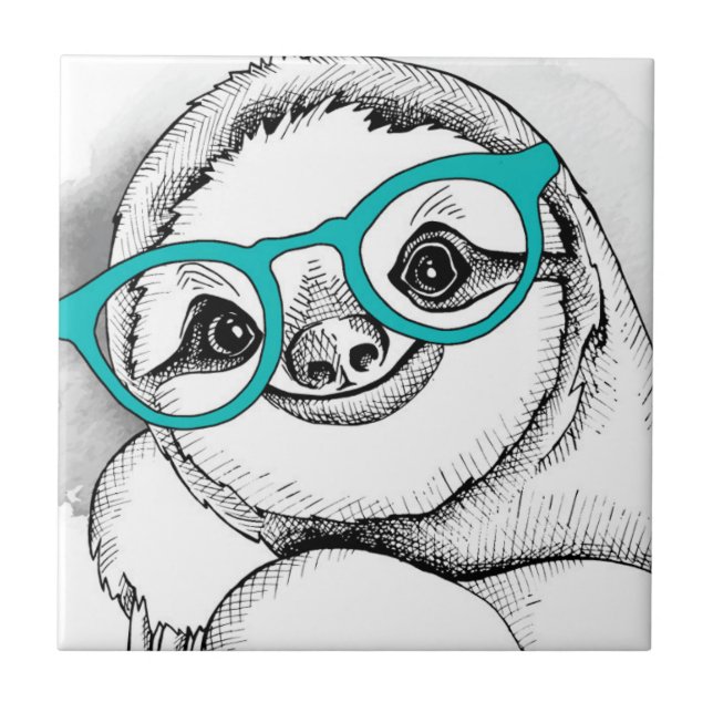 Hipster Sloth Ceramic Tile (Front)