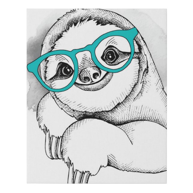 Hipster Sloth Faux Canvas Print (Front)