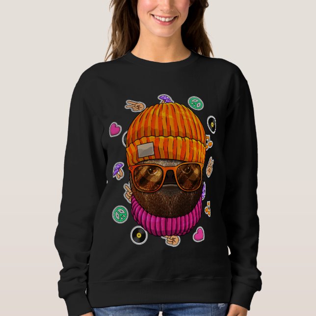 Hipster Sloth Geek Nerd Glasses Animal Love Peace  Sweatshirt (Front)